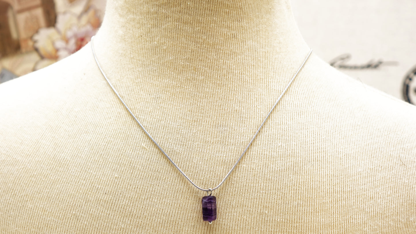 Amethyst Crystal Stone Necklace with Stainless Steel Chain