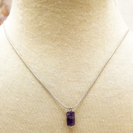 Amethyst Crystal Stone Necklace with Stainless Steel Chain