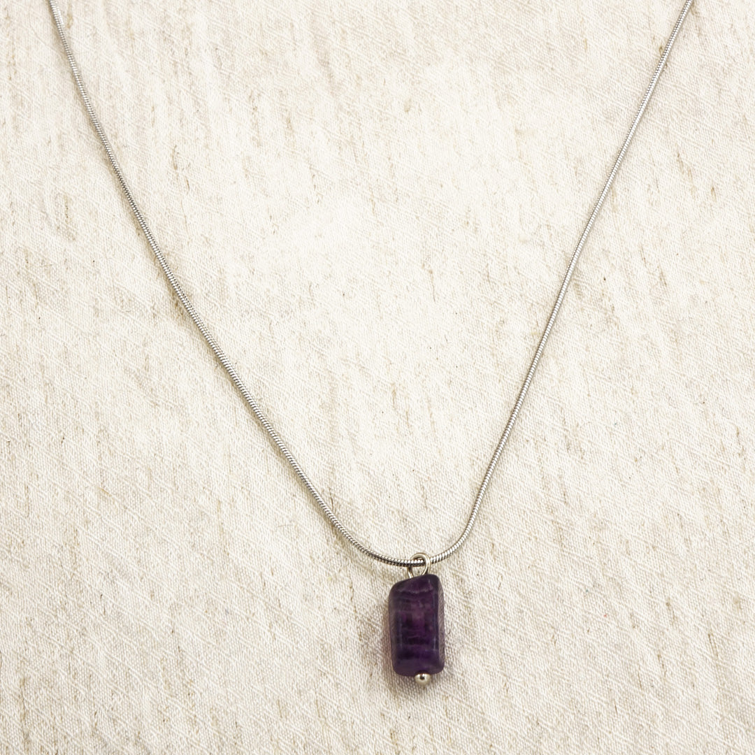 Amethyst Crystal Stone Necklace with Stainless Steel Chain