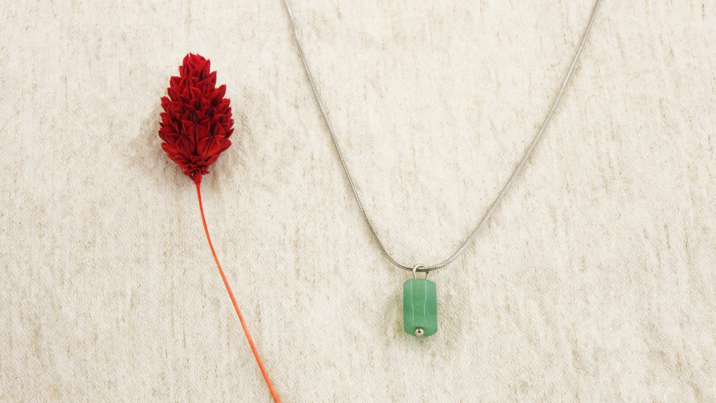 Aventurine Crystal Stone Necklace with Stainless Steel Chain