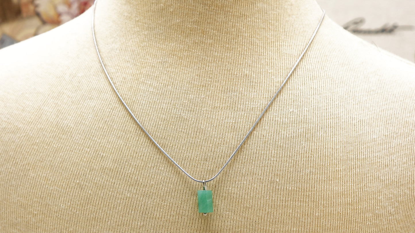 Aventurine Crystal Stone Necklace with Stainless Steel Chain