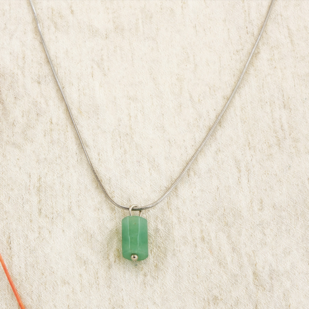 Aventurine Crystal Stone Necklace with Stainless Steel Chain