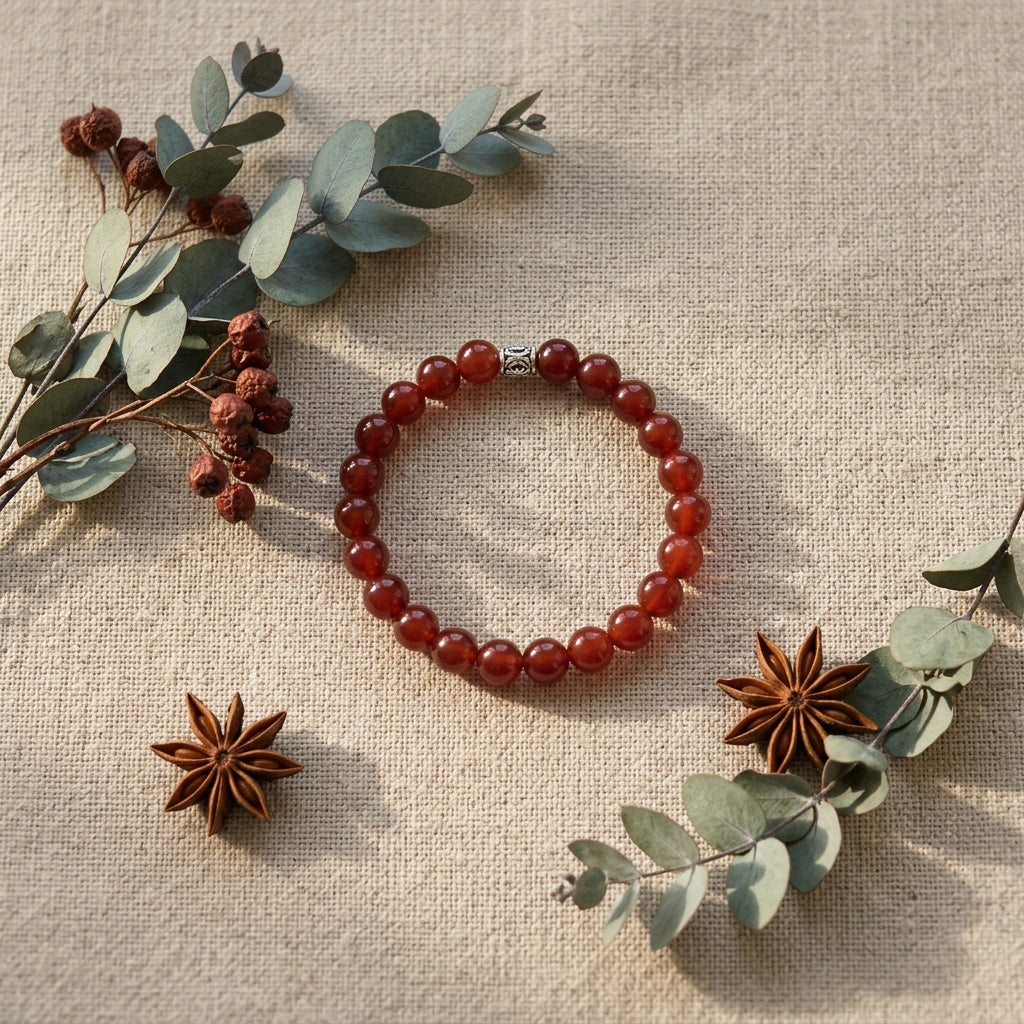 Red Agate Beaded Bracelet – Earthy Boho Handmade Jewellery