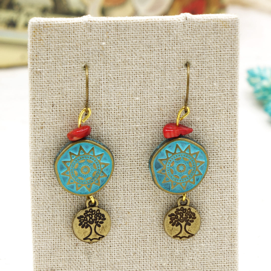 Boho Turquoise Earrings - Tree of Life
