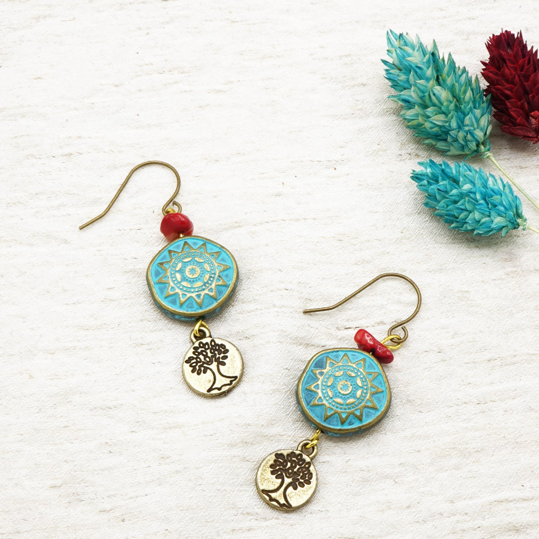 Boho Turquoise Earrings - Tree of Life