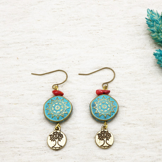 Boho Turquoise Earrings - Tree of Life