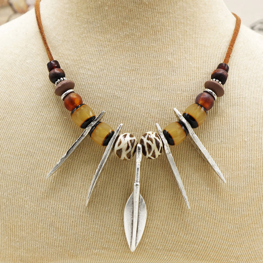 Boho Beaded Necklace with Tribal Charm