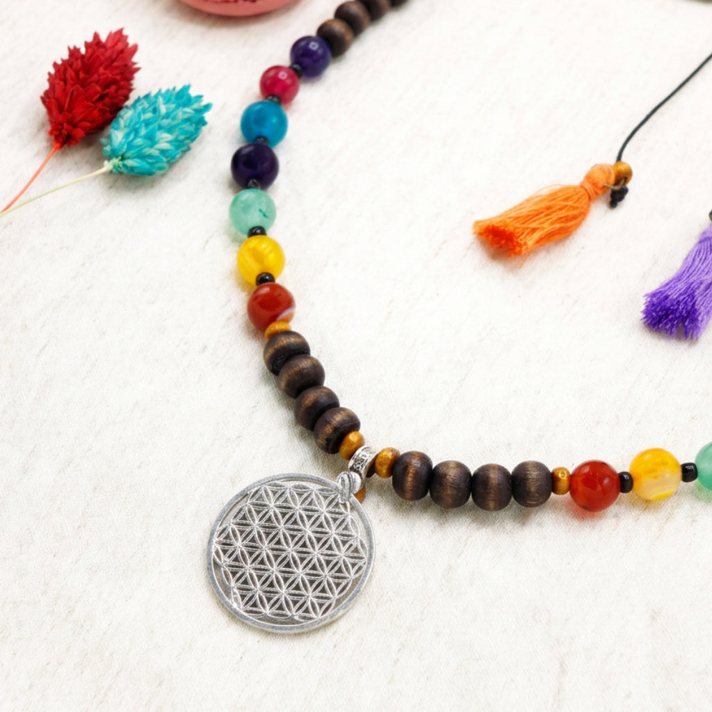 Long Beaded "Flower of Life" Necklace - Verna Artisan Works