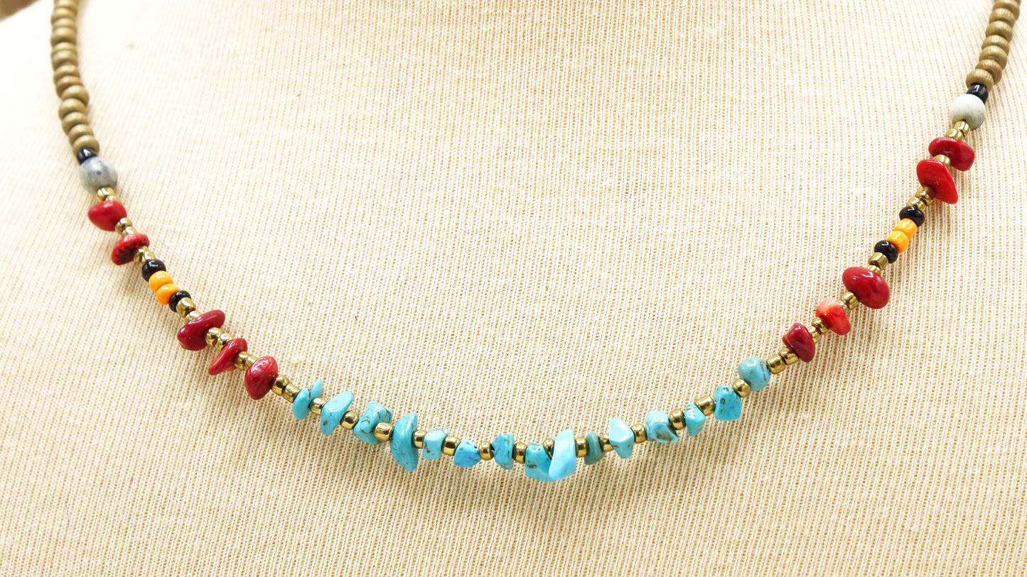 Turquoise and Coral Crystal Bead Necklace