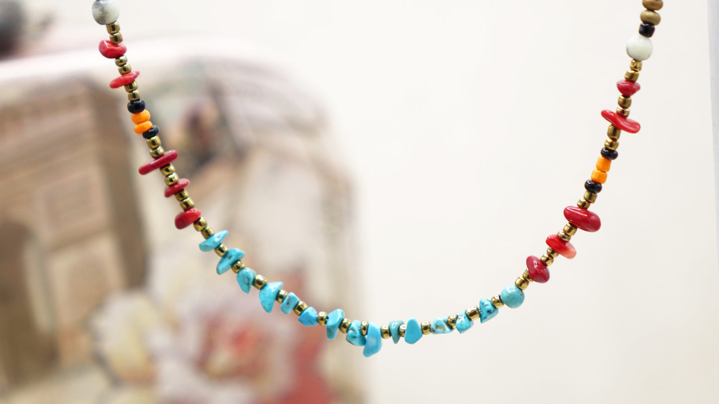 Turquoise and Coral Crystal Bead Necklace