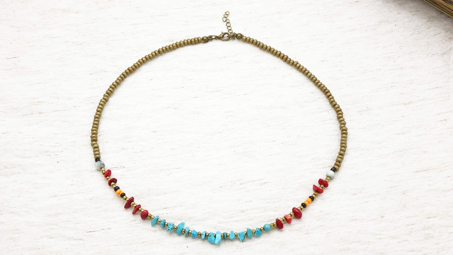 Turquoise and Coral Crystal Bead Necklace