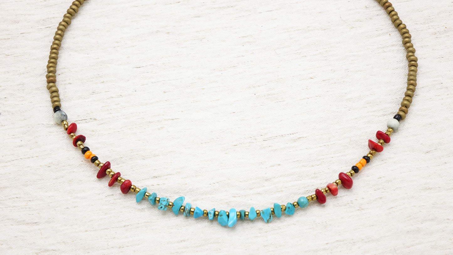 Turquoise and Coral Crystal Bead Necklace