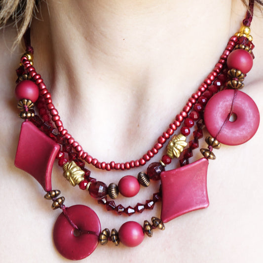 Beaded Layered Christmas Necklace - Verna Artisan Works