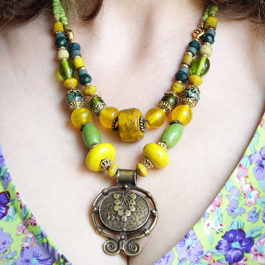 Boho chic style, colorful, beaded necklace.