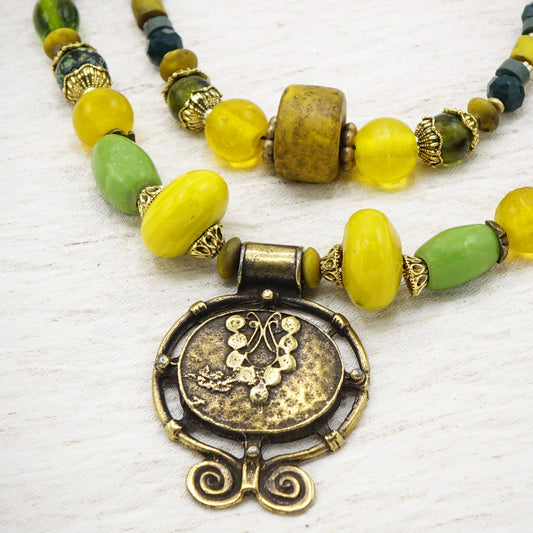 Boho chic style, colorful, beaded necklace.