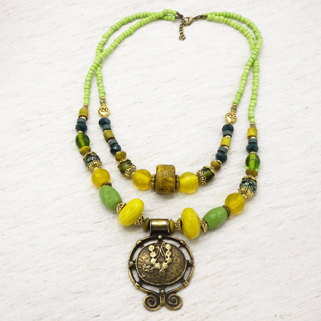 Boho chic style, colorful, beaded necklace.