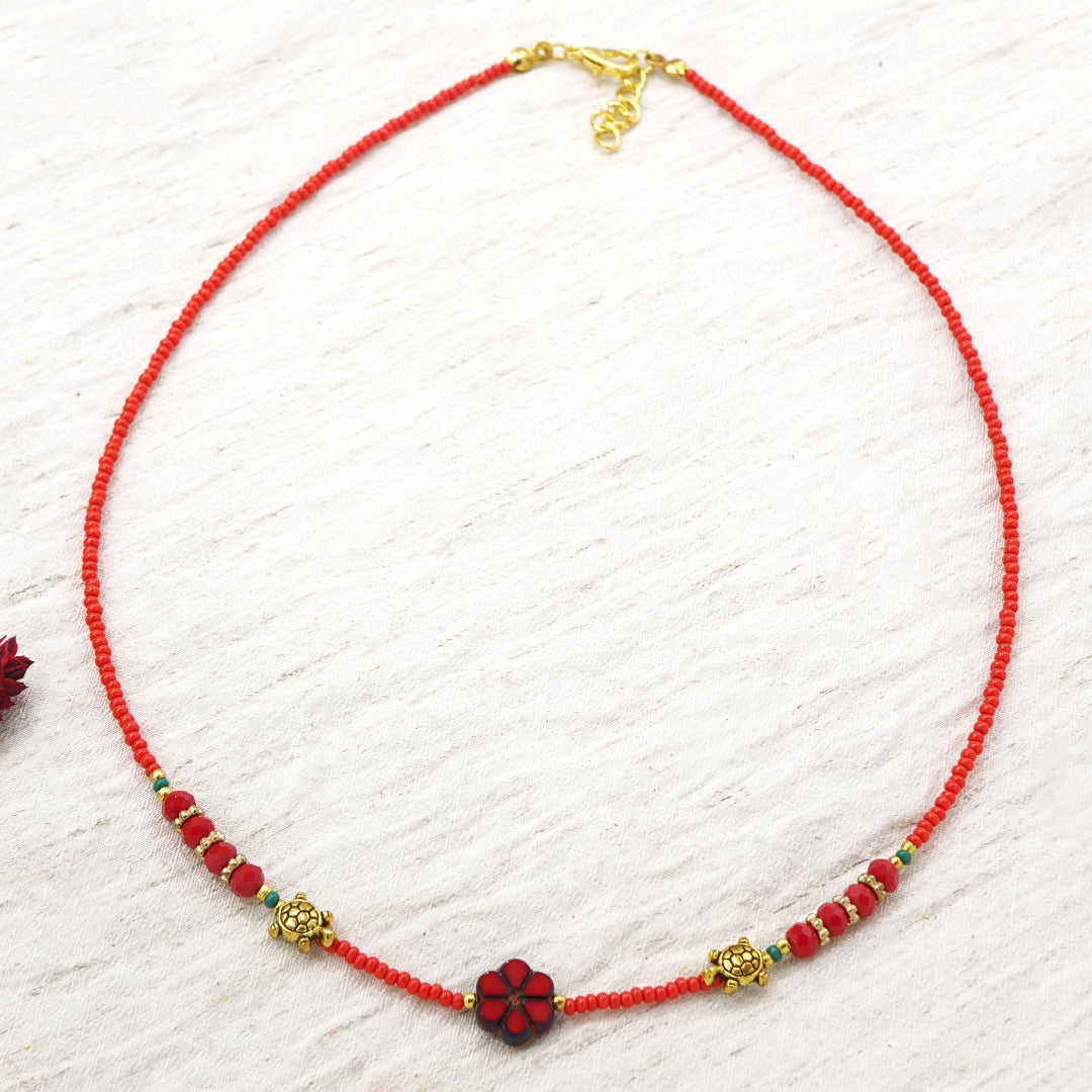 Boho Beaded Flower Necklace with Caretta Carettas