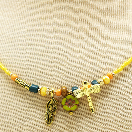 Boho Beaded Flower Necklace