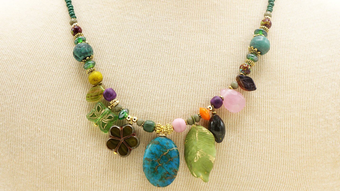 Boho Beaded Leaf Necklace