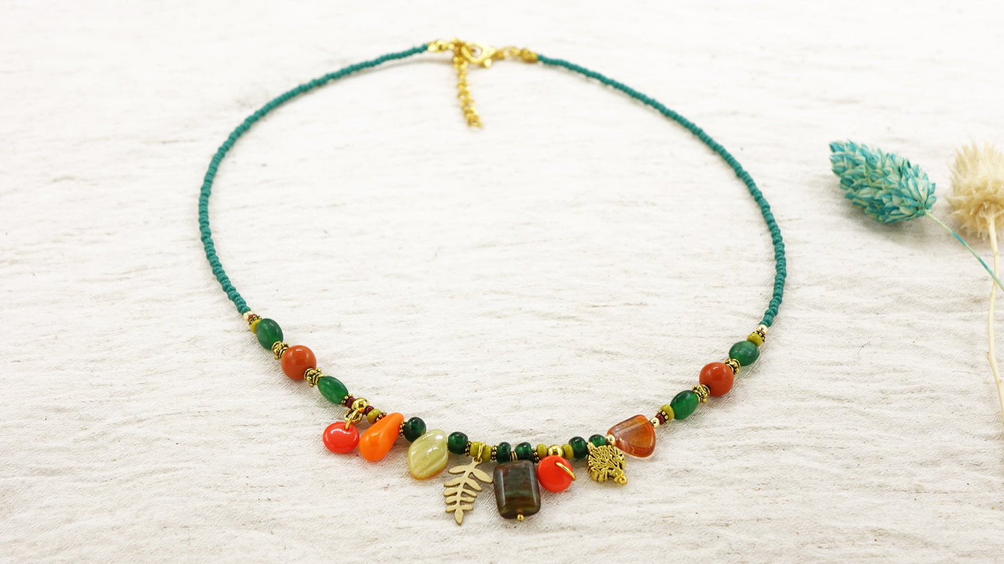Boho Beaded Leaf Necklace