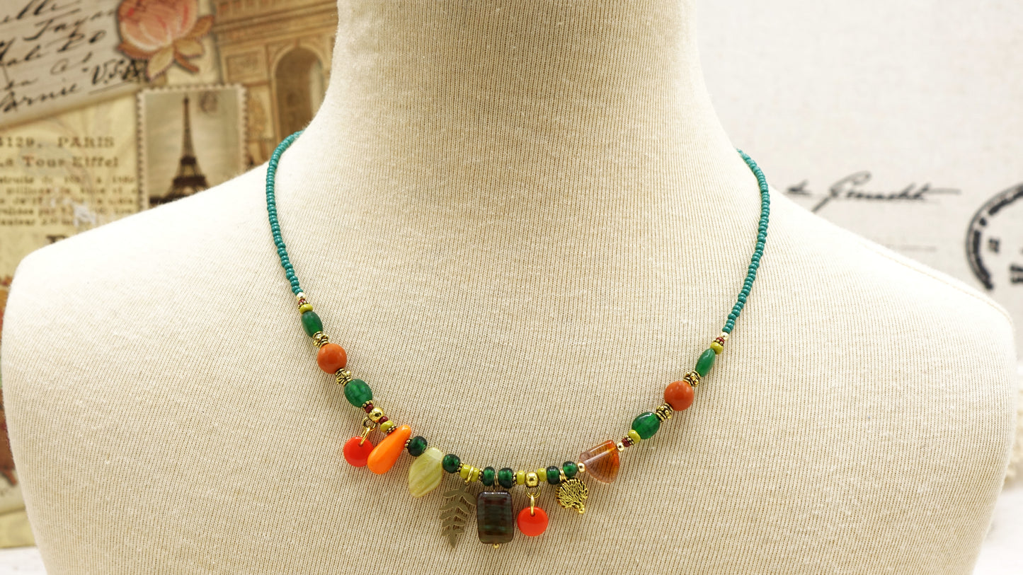 Boho Beaded Leaf Necklace