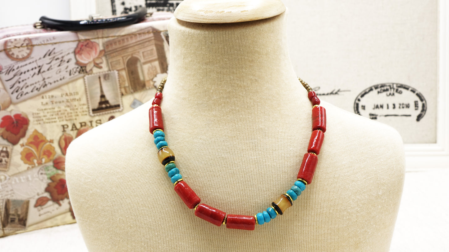 Beaded Coral & Turquoise Necklace