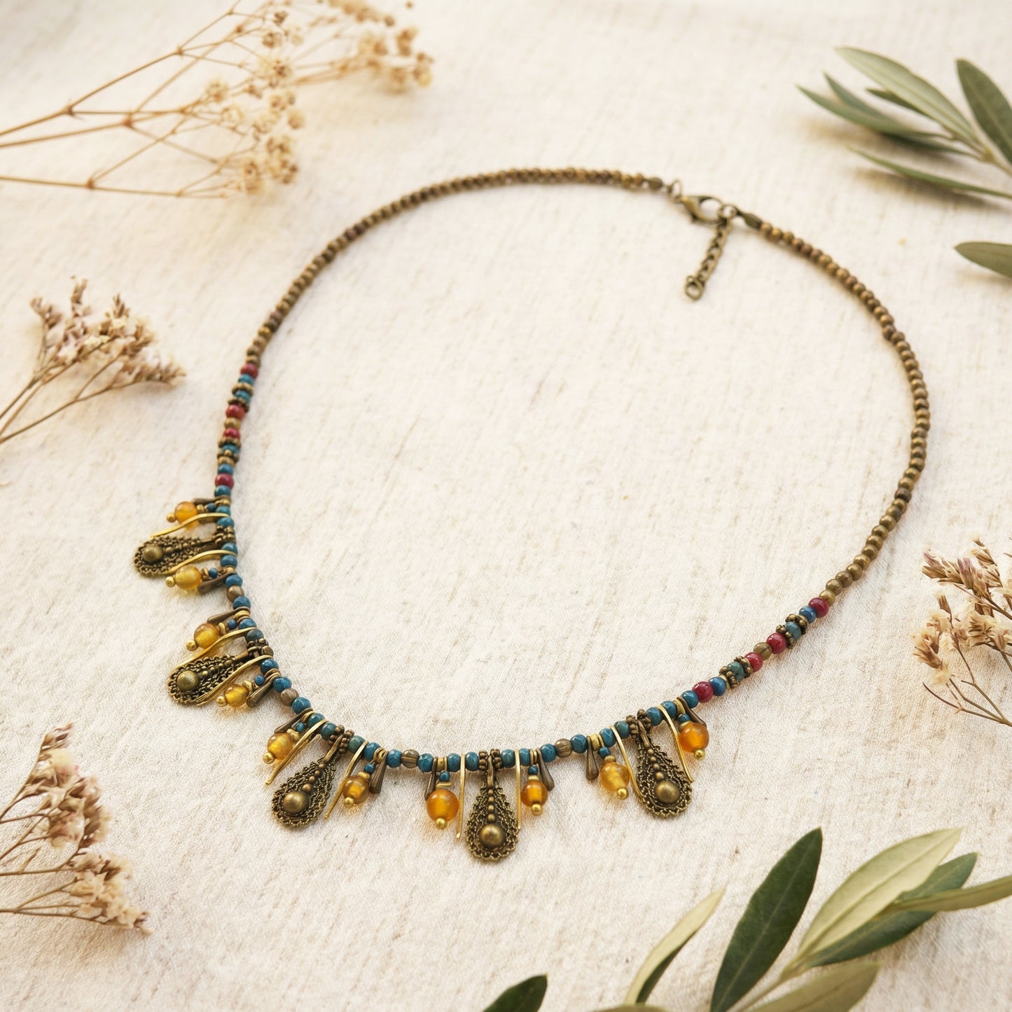 Boho Beaded Charm Necklace