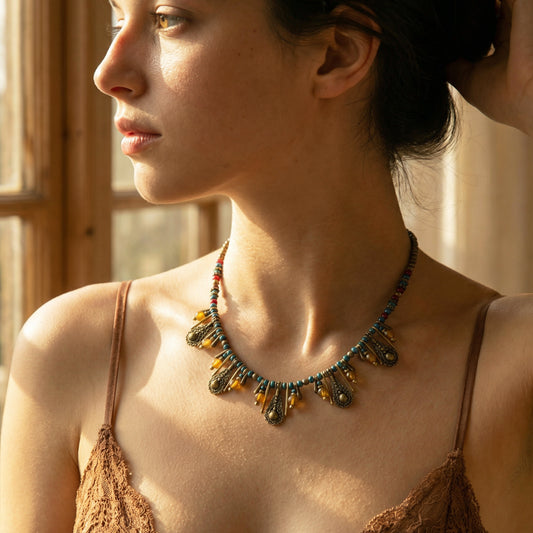 Boho Beaded Charm Necklace