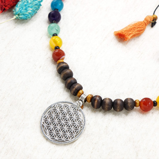 Long Beaded "Flower of Life" Necklace