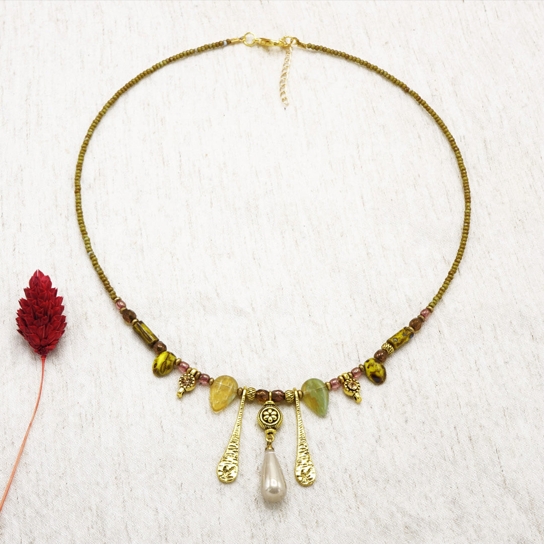 Boho Beaded Necklace with Pendant Charms