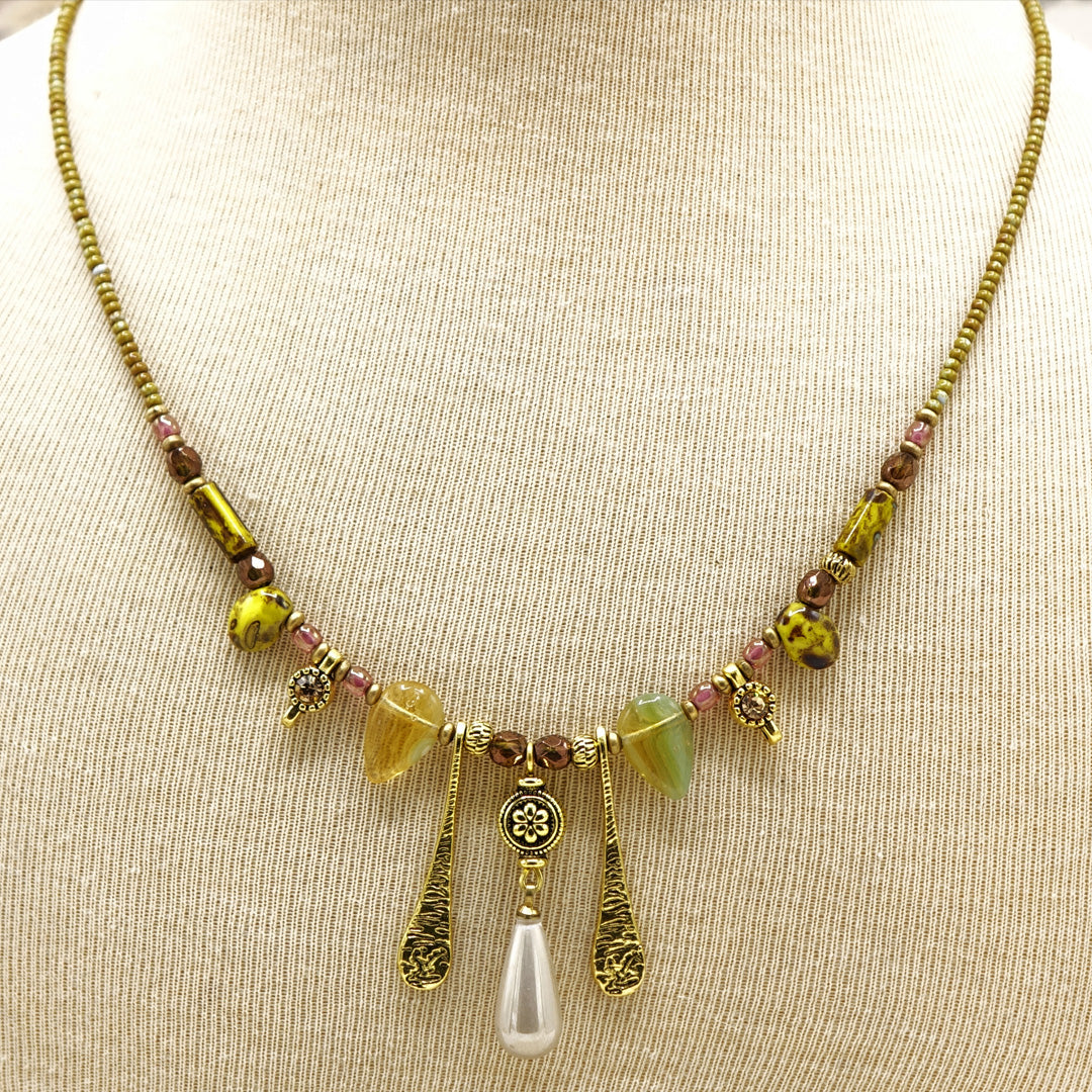 Boho Beaded Necklace with Pendant Charms
