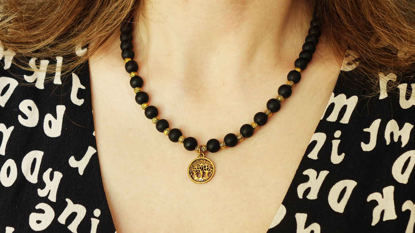 Beaded Black Jade Necklace