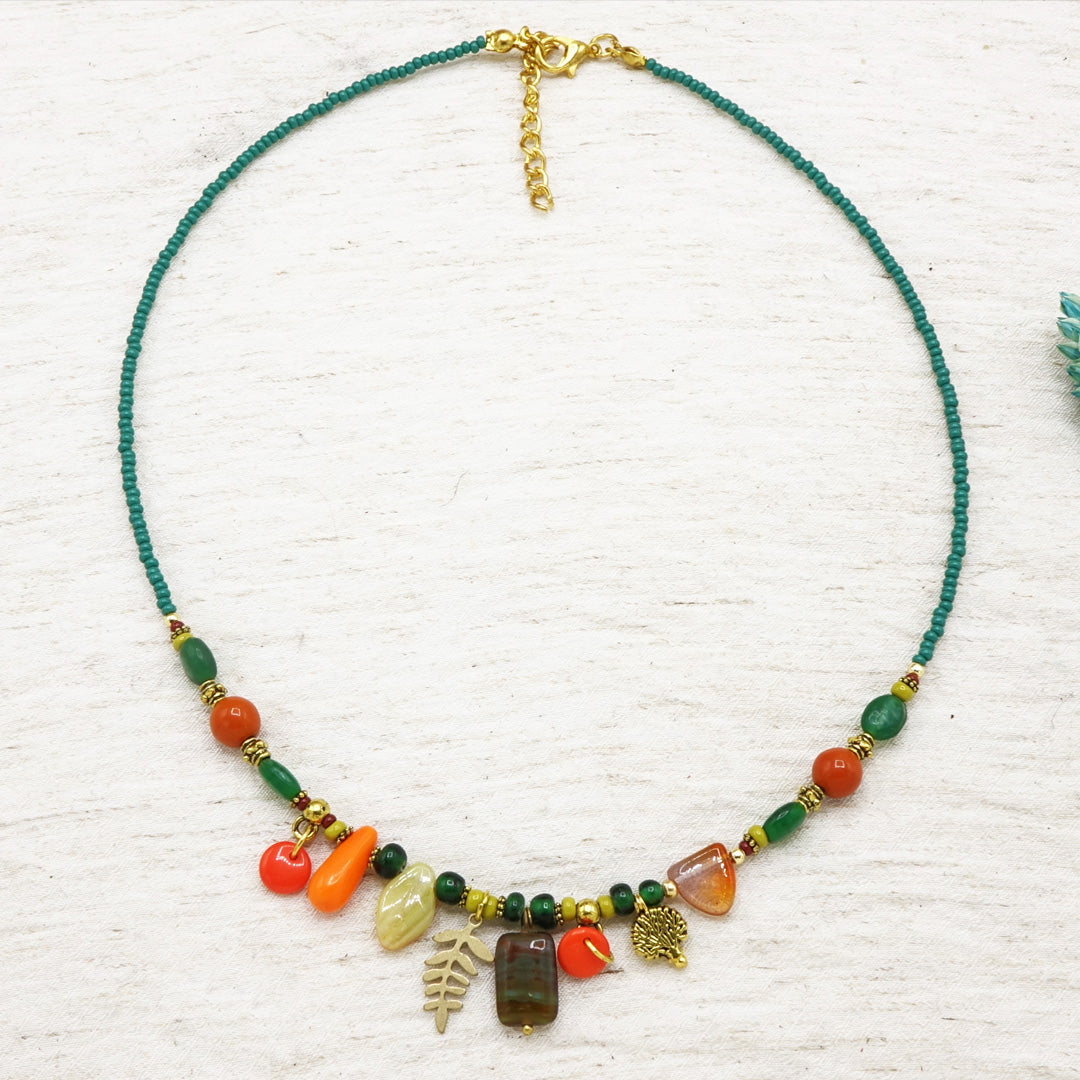 Boho Beaded Leaf Necklace