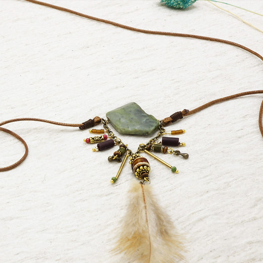 Boho Long Variscite Stone Necklace