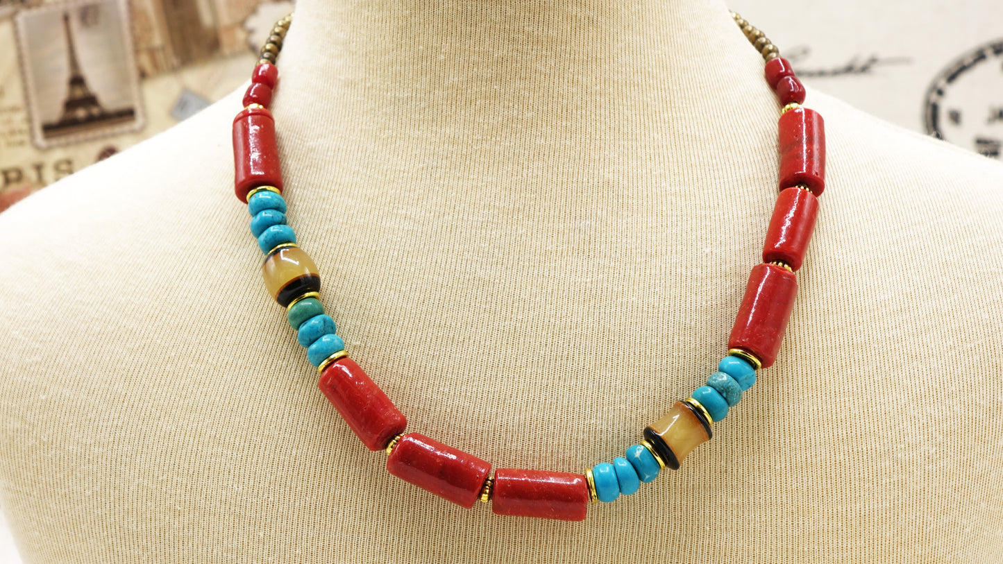 Beaded Coral & Turquoise Necklace