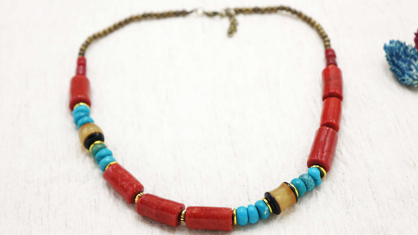 Beaded Coral & Turquoise Necklace