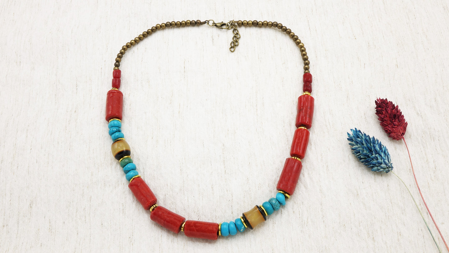 Beaded Coral & Turquoise Necklace