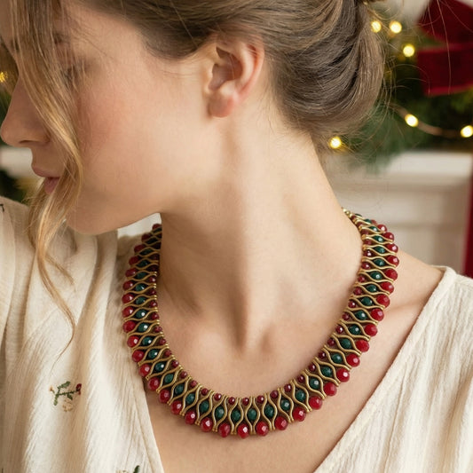 Red & Green Beaded Statement Necklace
