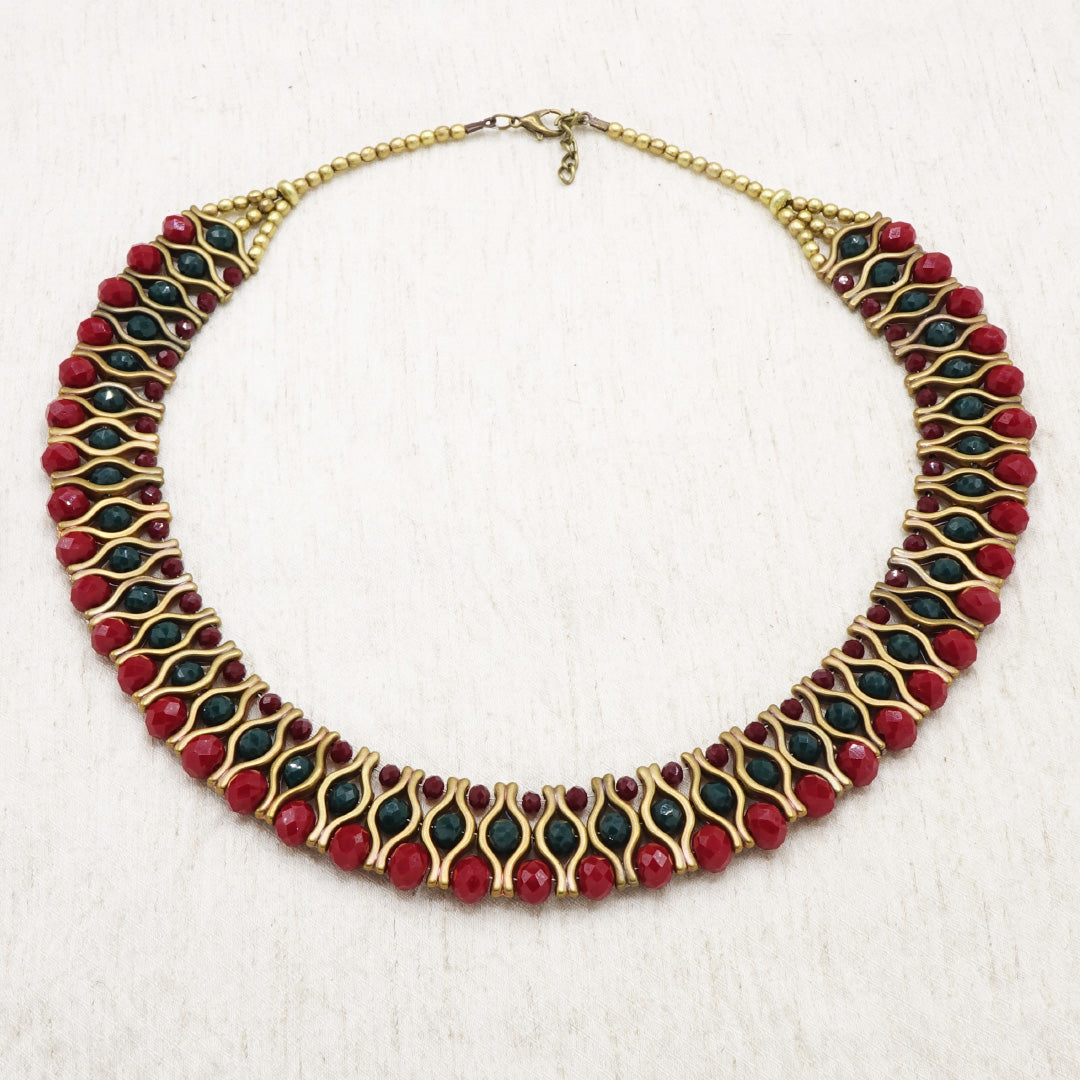 Red & Green Beaded Statement Necklace - Verna Artisan Works