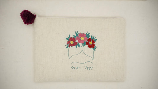 Hand-Embroidered Frida Kahlo Clutch
