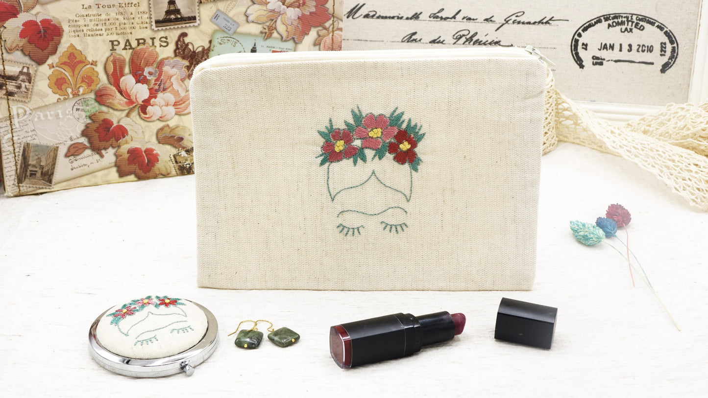 Hand-Embroidered Frida Kahlo Clutch
