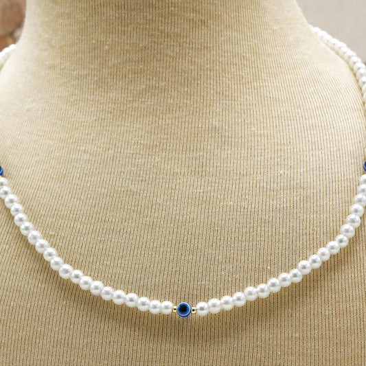 Pearl Beaded & Evil Eye Necklace
