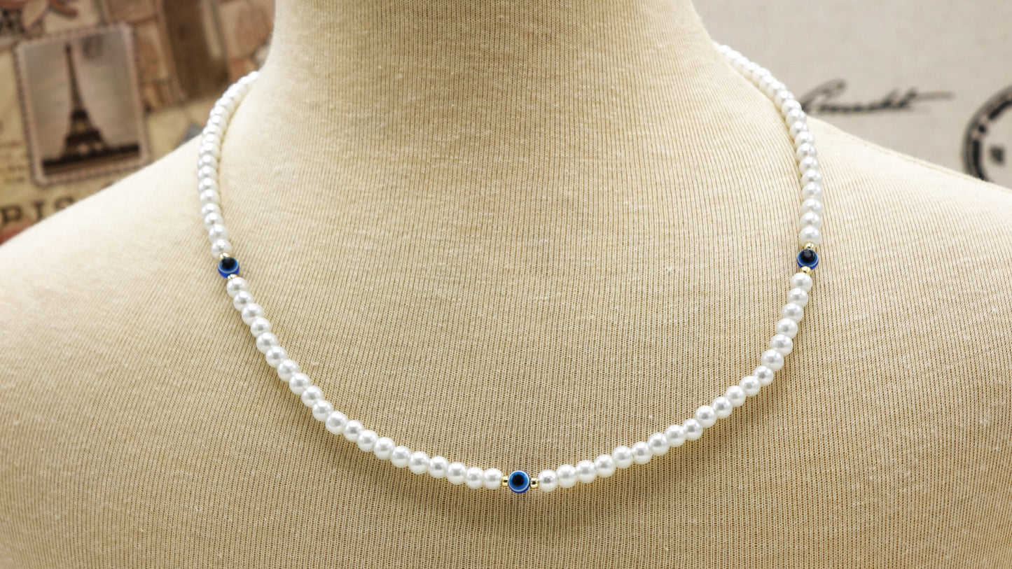 Pearl Beaded & Evil Eye Necklace
