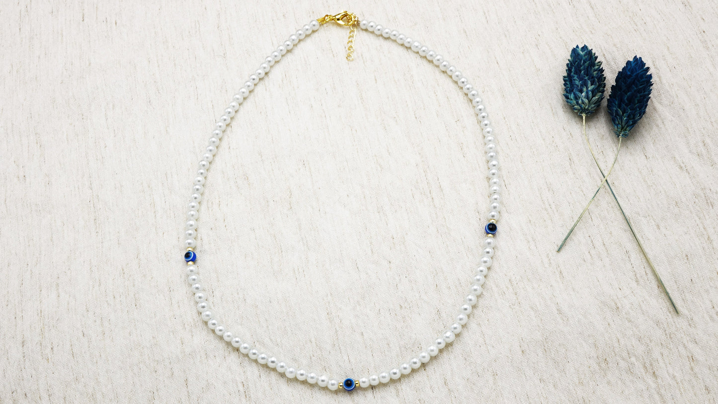 Pearl Beaded & Evil Eye Necklace
