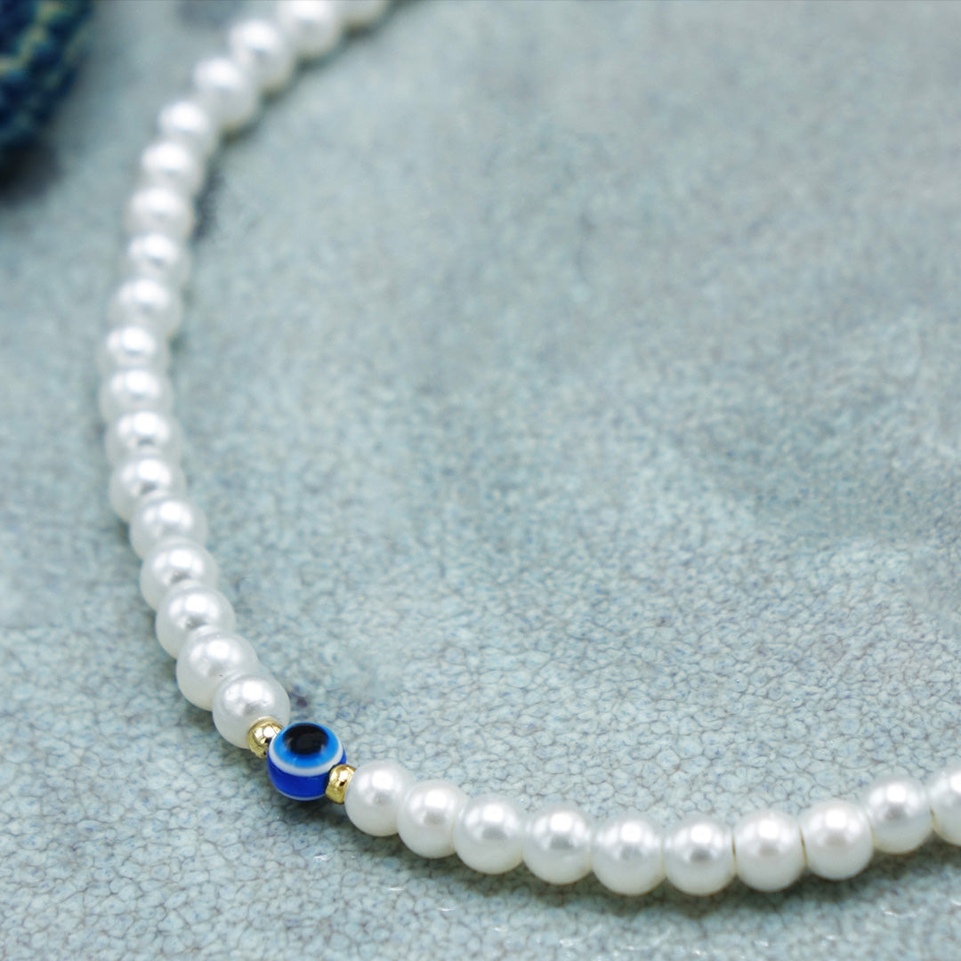 Pearl Beaded & Evil Eye Necklace