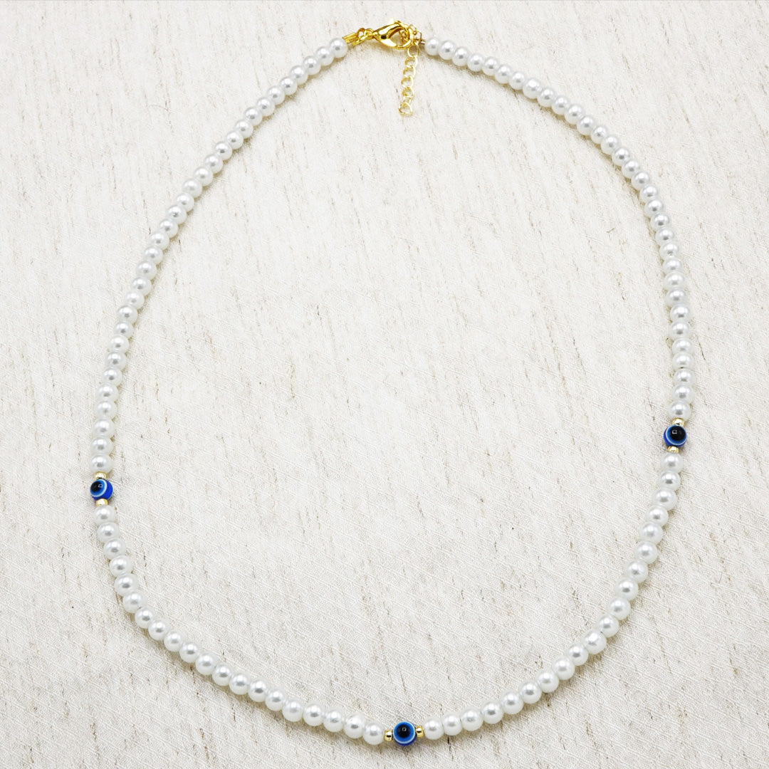 Pearl Beaded & Evil Eye Necklace