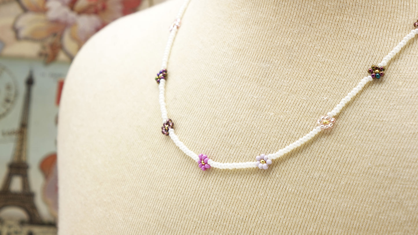 Boho Beaded Flower Necklace