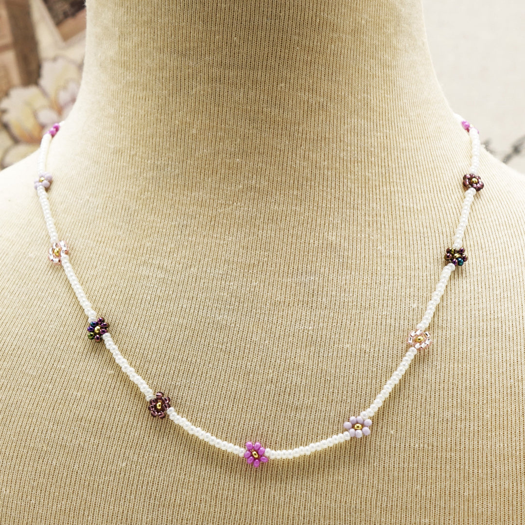Boho Beaded Flower Necklace