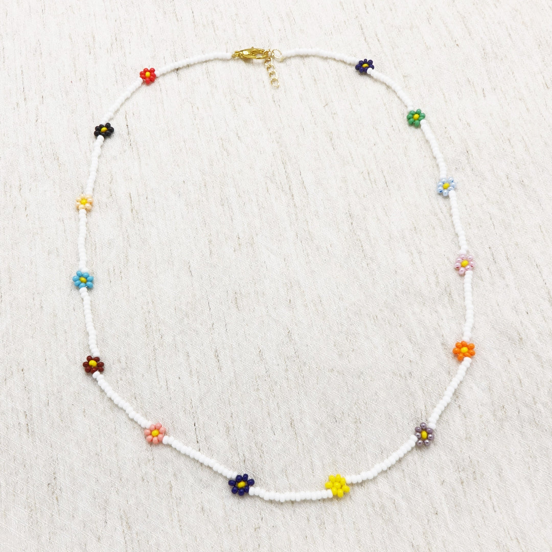 Boho Beaded Flower Necklace