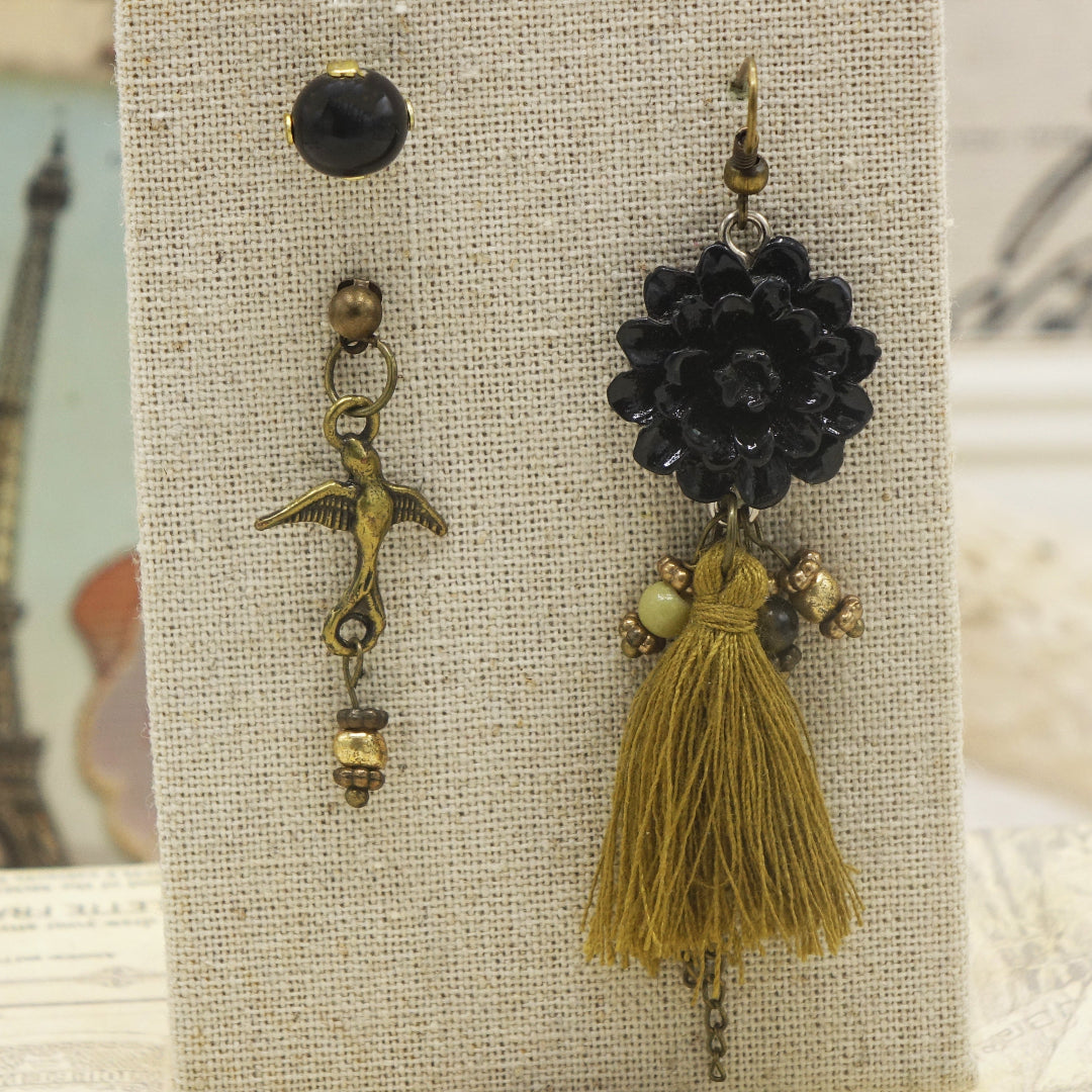 Black Rose Triple Earring - Verna Artisan Works